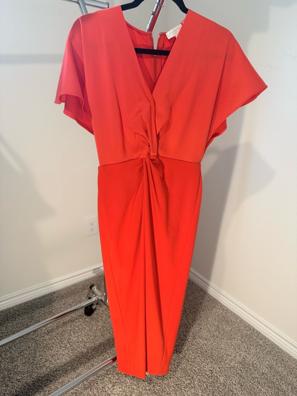 Ted Baker Coral Twist-Front Midi Dress